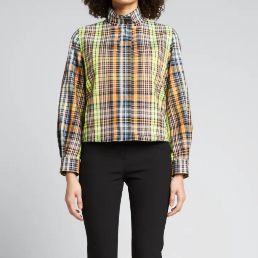Akris Punto Madras Check Cotton Gabardine Jacket Size 12